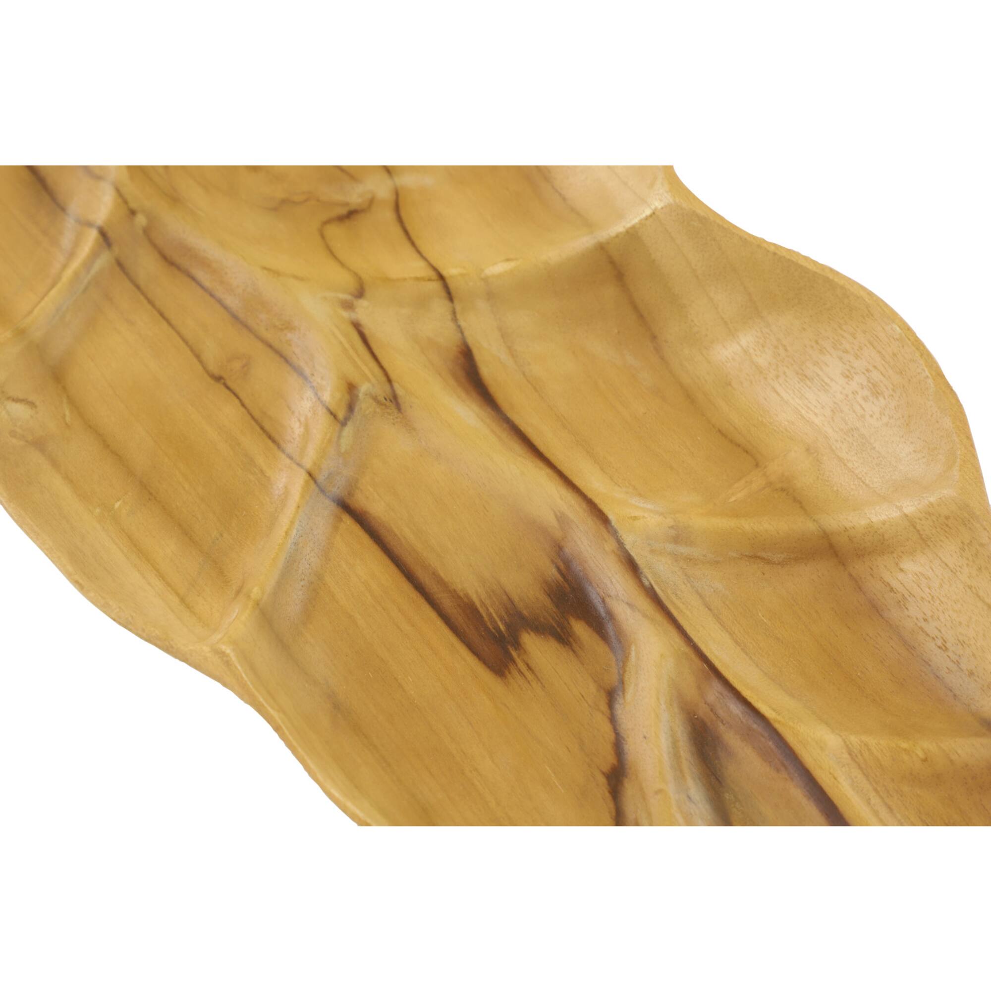 Brown Teak Wood Coastal Style Tray Set